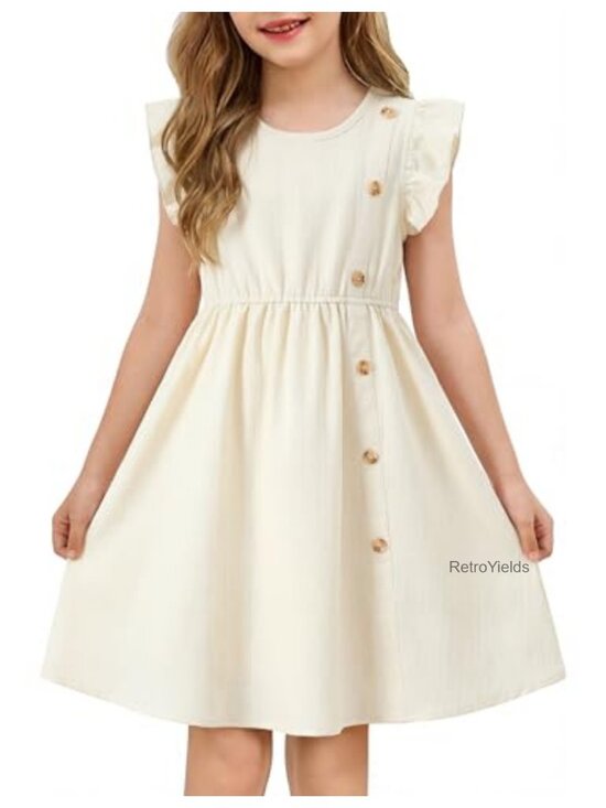 Other - Girls Flutter Sleeve Swing Dress, Lightweight Polyester, Casual Sundress for